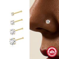 925 Silver Gold-Tone Cubic Zirconia Nose Stud