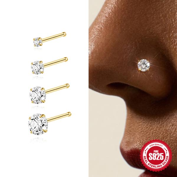 925 Silver Gold-Tone Cubic Zirconia Nose Stud