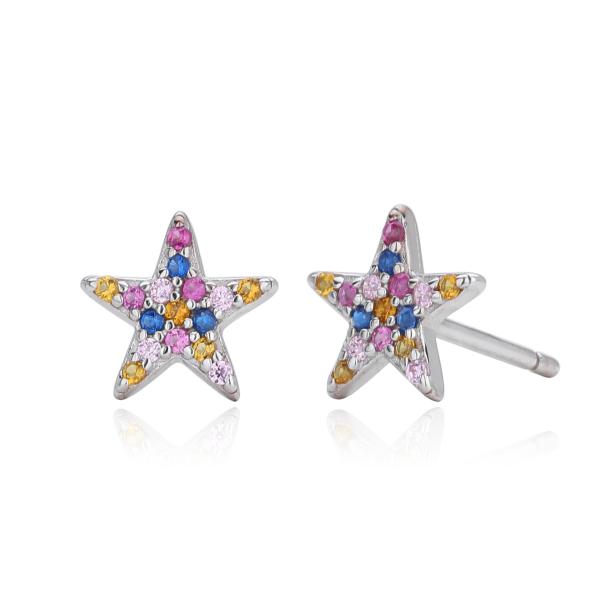 Multicolor Star Pavé Silver Stud Earrings