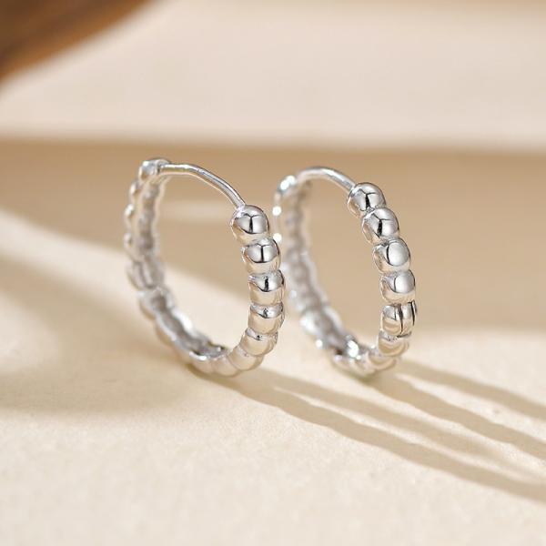 Silver Beaded Small Hoop Earrings