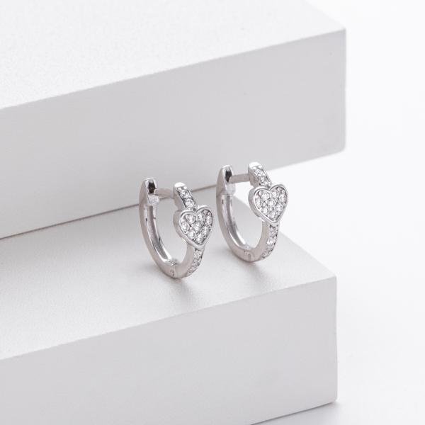 Silver Heart Pavé Huggie Earrings