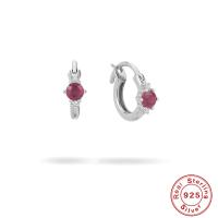 925 Silver Ruby Huggie Earrings