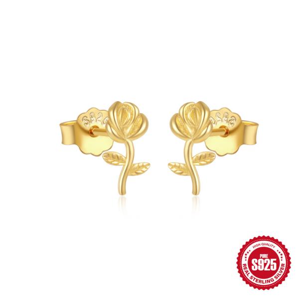 Gold-Finish Floral Stud Earrings