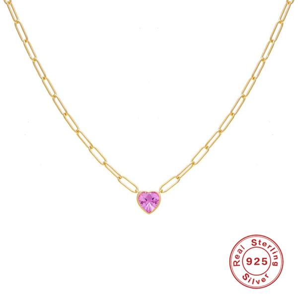 Gold Chain Necklace with Pink Heart Stone