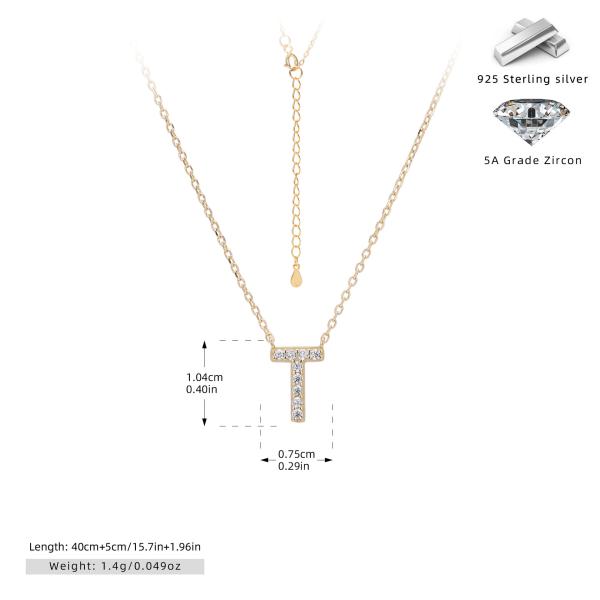 Gold Cubic Zirconia 'T' Pendant Necklace