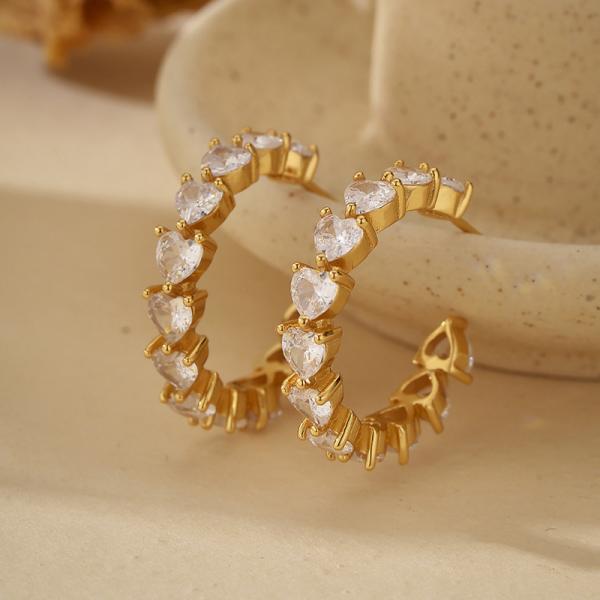 Gold Heart Cubic Zirconia Hoop Earrings