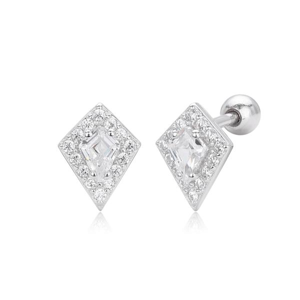 Silver Geometric Cubic Zirconia Halo Stud Earrings