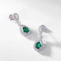 Emerald Halo Silver Drop Earrings