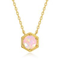 Gold Hexagon Opal Pendant Necklace