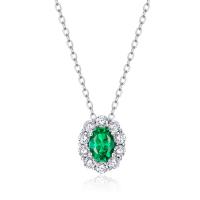 Green Oval Halo Pendant Necklace