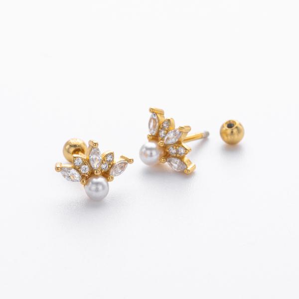 Gold Floral Pearl Jacket Earrings