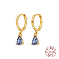 Gold-Plated Silver Huggie Earrings with Blue Stones