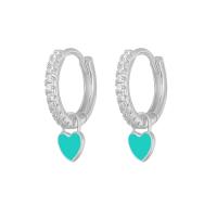 925 Silver Pavé Heart Charm Hoop Earrings