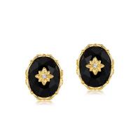 Gold Onyx Floral Stud Earrings