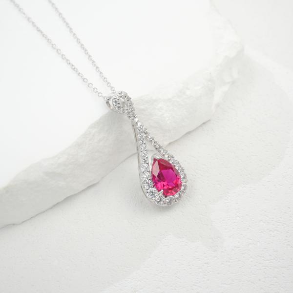 Pink Teardrop Halo Pendant Necklace