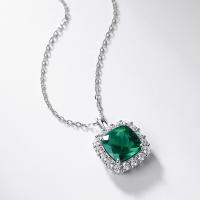 Emerald Halo Silver Pendant Necklace