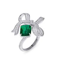 Emerald Bow Statement Ring in Silver