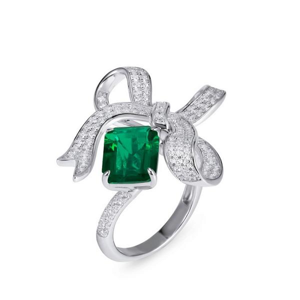 Emerald Bow Statement Ring in Silver