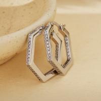 Geometric Pavé Silver Hoop Earrings