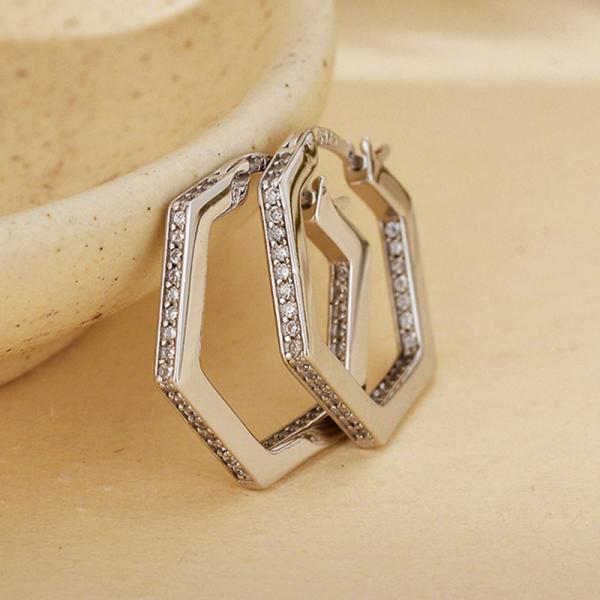 Geometric Pavé Silver Hoop Earrings