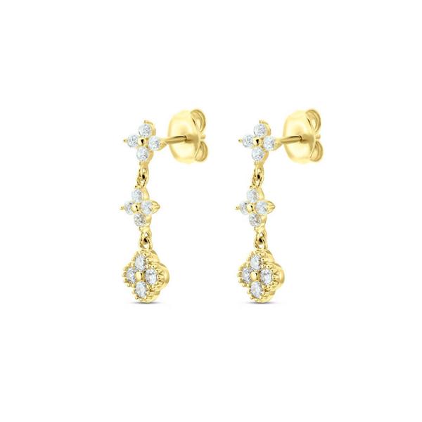 Gold Floral Diamond Dangle Earrings
