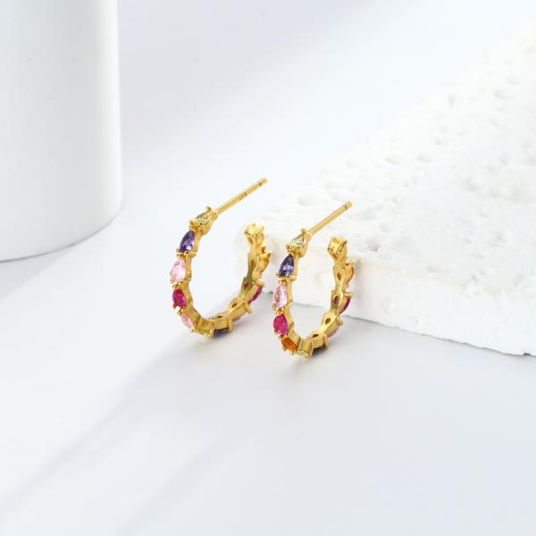 Gold-Plated Multicolor Stone Hoop Earrings