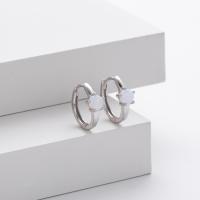 Silver White Opal Huggie Earrings