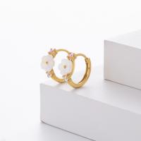 Gold Floral Pink Accent Hoop Earrings