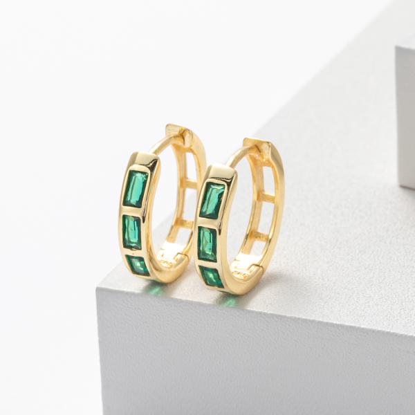 Gold Emerald Channel Huggie Earrings