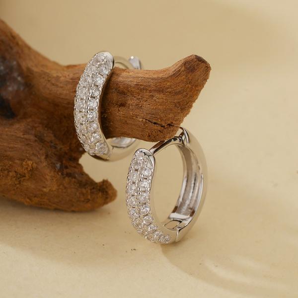 Silver Pavé Cubic Zirconia Huggie Earrings