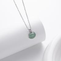 Silver Pendant Necklace with Green Jade
