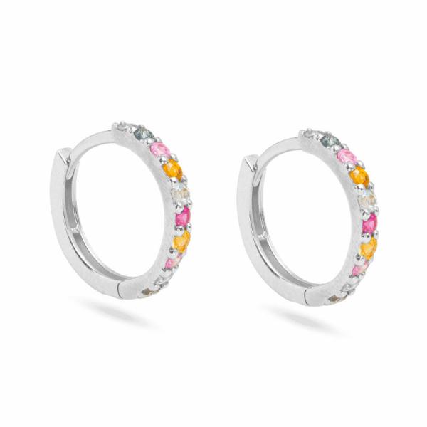 Silver Multicolor Pavé Small Hoop Earrings