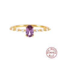 Gold-Plated Oval Amethyst Prong Ring