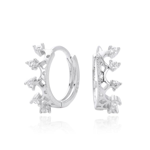 Silver Crown Motif Huggie Earrings