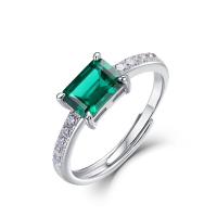Prong-Set Emerald Silver Ring