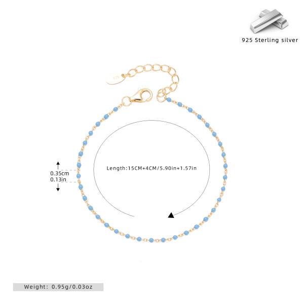 Gold Light Blue Beaded Chain Bracelet