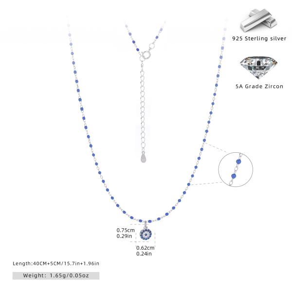 Silver Blue Beaded Pendant Necklace