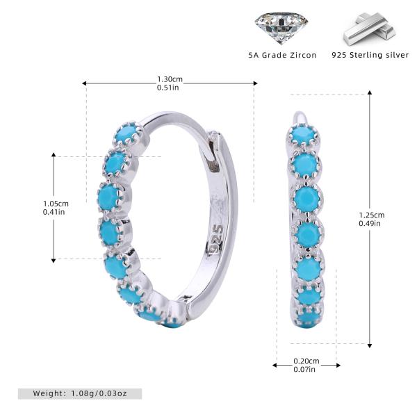 Silver Turquoise Zircon Small Hoop Earrings