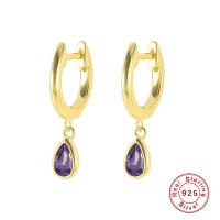 Gold-Finish Amethyst Huggie Earrings