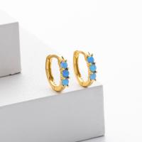 Gold Huggie Earrings with Blue Opal