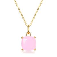 Gold Pink Stone Pendant Necklace