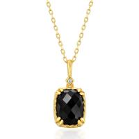 Gold Onyx Prong-Set Pendant Necklace