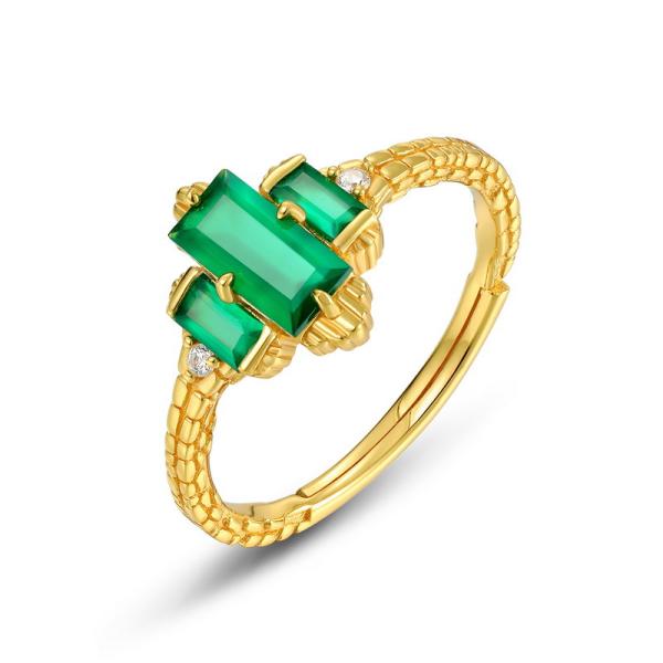 Geometric Emerald Gold Band