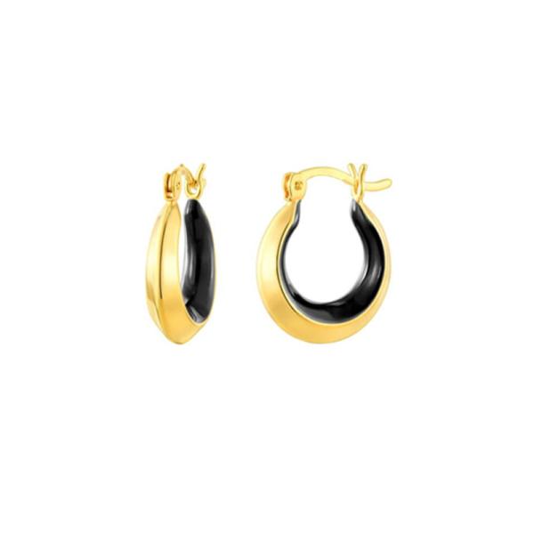925 Silver Two-Tone Gold and Black Hoop Earrings