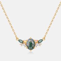 Green Stone Floral Gold Pendant Necklace