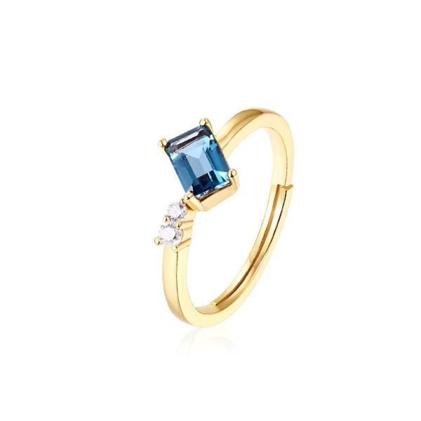 Blue Topaz Gold Solitaire Ring