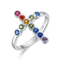 Silver Rainbow Cross Band Ring