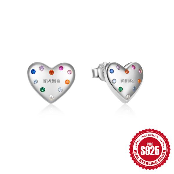 925 Silver Heart Stud Earrings with Multicolor Stones