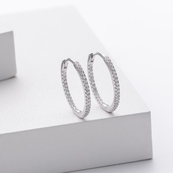 Silver Pavé Medium Hoop Earrings