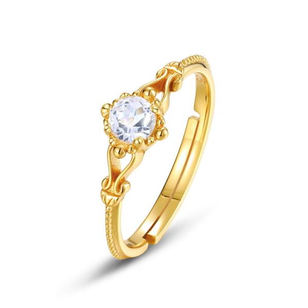 Clear Cubic Zirconia Gold Solitaire Ring